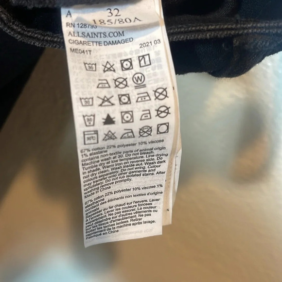 ALL Saints Damaged Cigarette Skinny  black Jeans size 32/31 - Picture 8 of 12